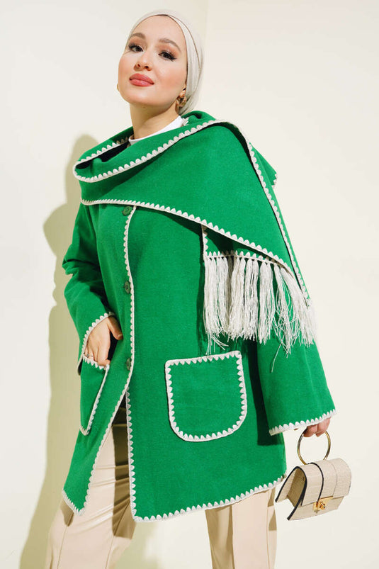 Mussel Stitched Scarf Jacket Green