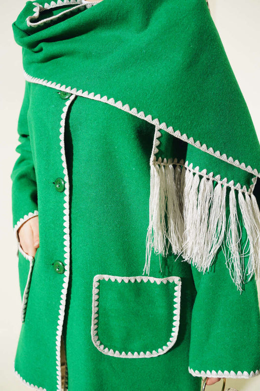 Mussel Stitched Scarf Jacket Green