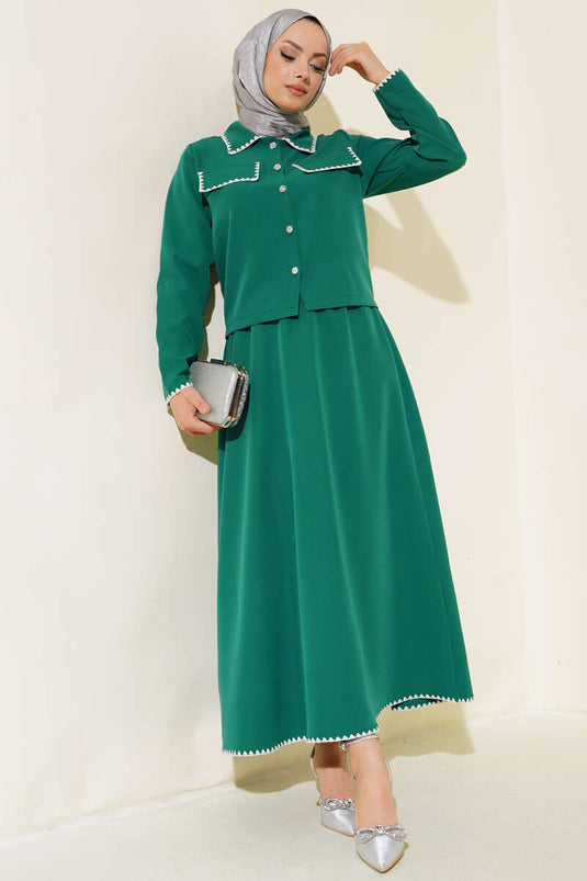 Costume Double Avec Jupe Surpiqûre Moules Vert