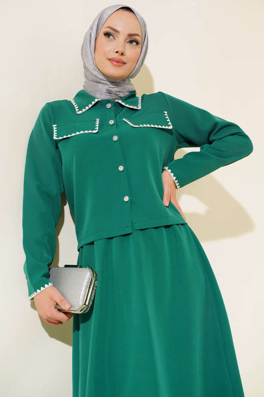 Costume Double Avec Jupe Surpiqûre Moules Vert