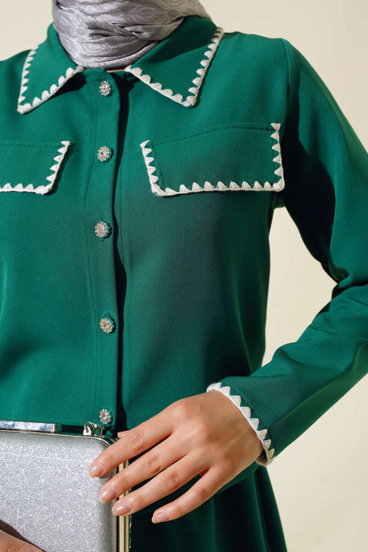 Costume Double Avec Jupe Surpiqûre Moules Vert