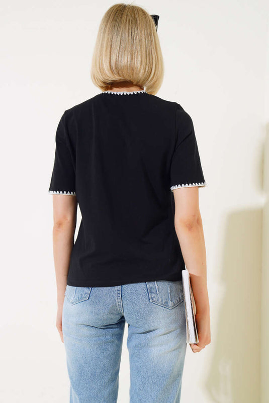 Midye Dikişli T-shirt Siyah
