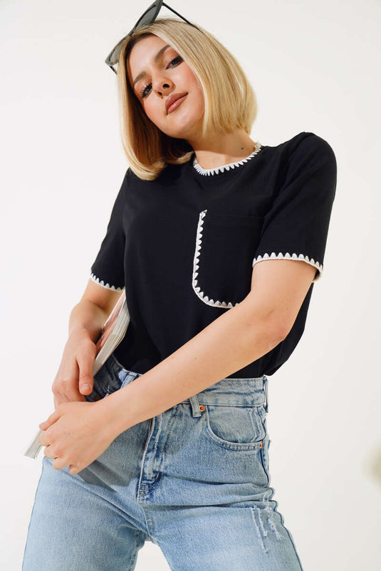 Midye Dikişli T-shirt Siyah