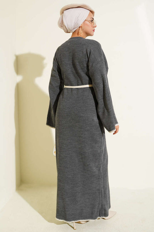 Midye Dikişli Triko Elbise Füme