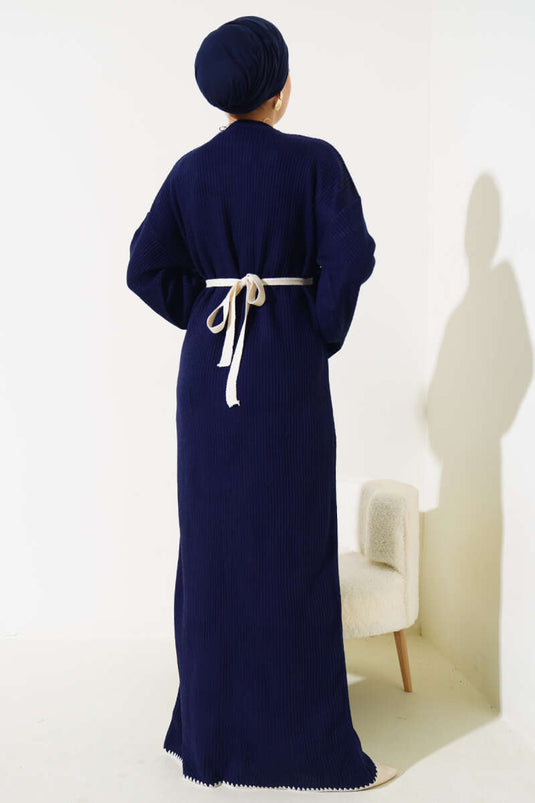 فستان محبوك بخياطة بلح البحر أزرق داكن