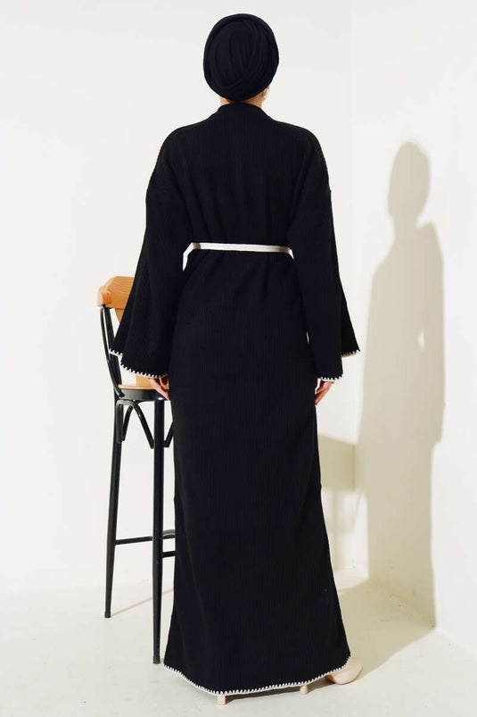 Black Knit Dress with Mussel Stitching