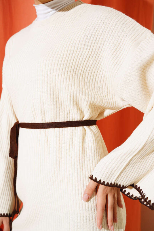 Mussel Stitched Knit Dress Stone