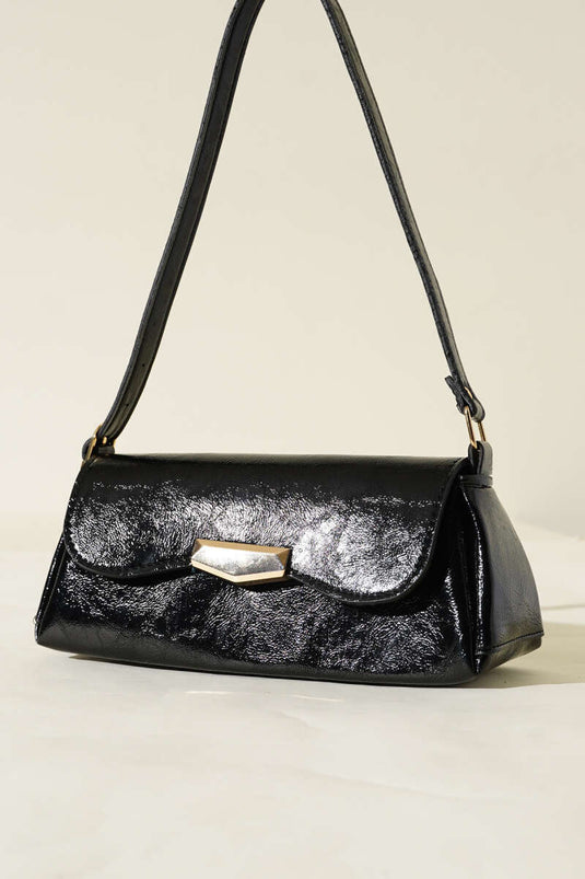 Patent Leather Bag with Magnetic Closure, Black