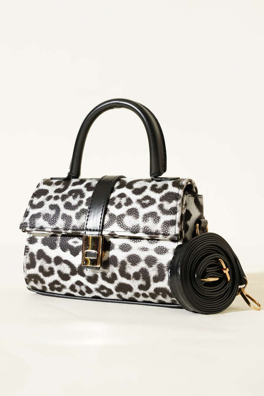 Sac à main magnétique, imprimé léopard, noir