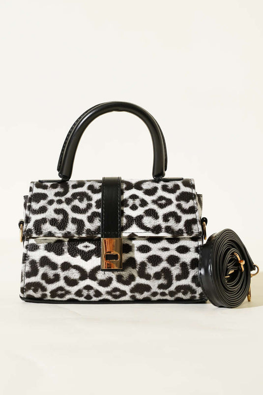 Sac à main magnétique, imprimé léopard, noir