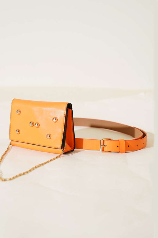 Mini marsupio con borchie magnetiche anteriori arancione