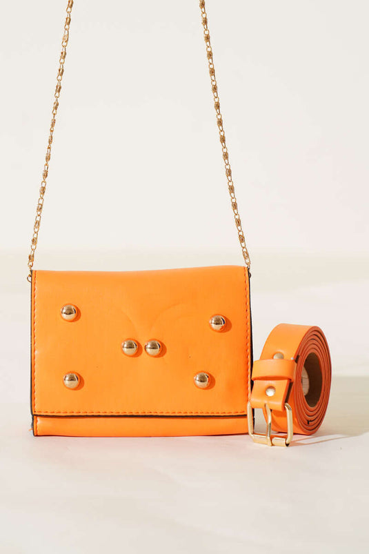 Mini heuptas met magnetische voorkant en studs, oranje