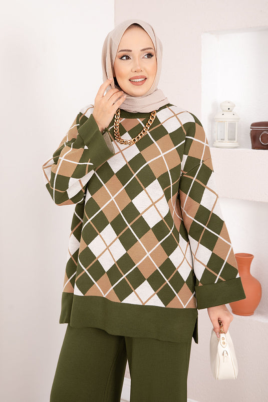 Milano Baklava Muster Hijab Strickset Khaki