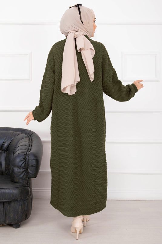 كارديجان مينا طويل محبوك بياقة شال، لون كاكي