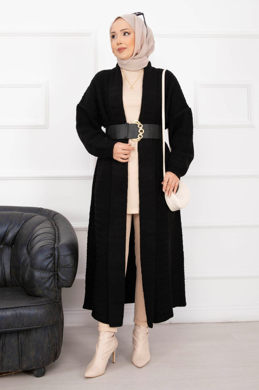 كارديجان مينا طويل محبوك بياقة شال أسود