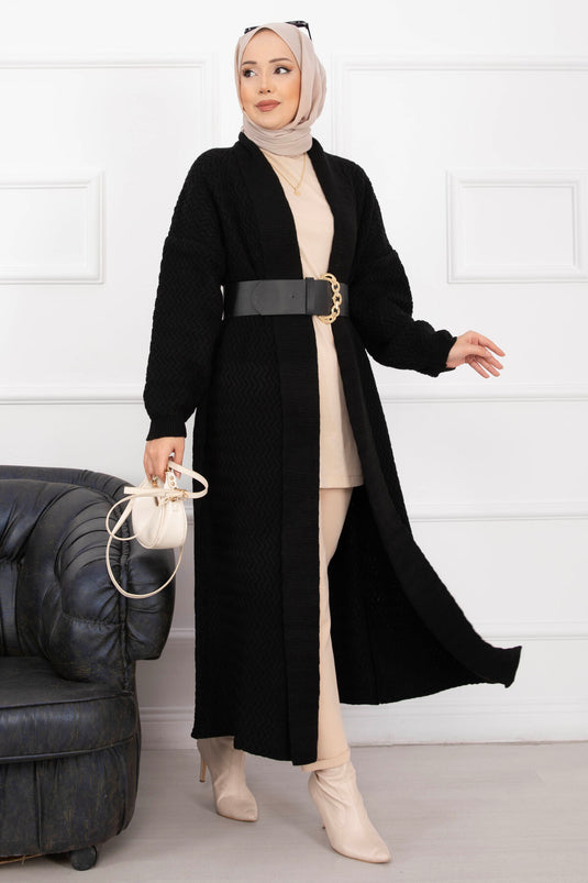 كارديجان مينا طويل محبوك بياقة شال أسود