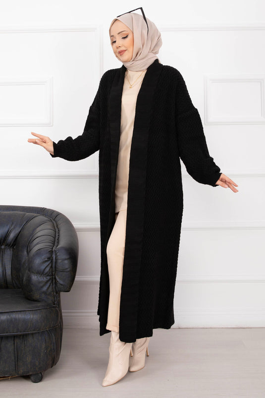 كارديجان مينا طويل محبوك بياقة شال أسود