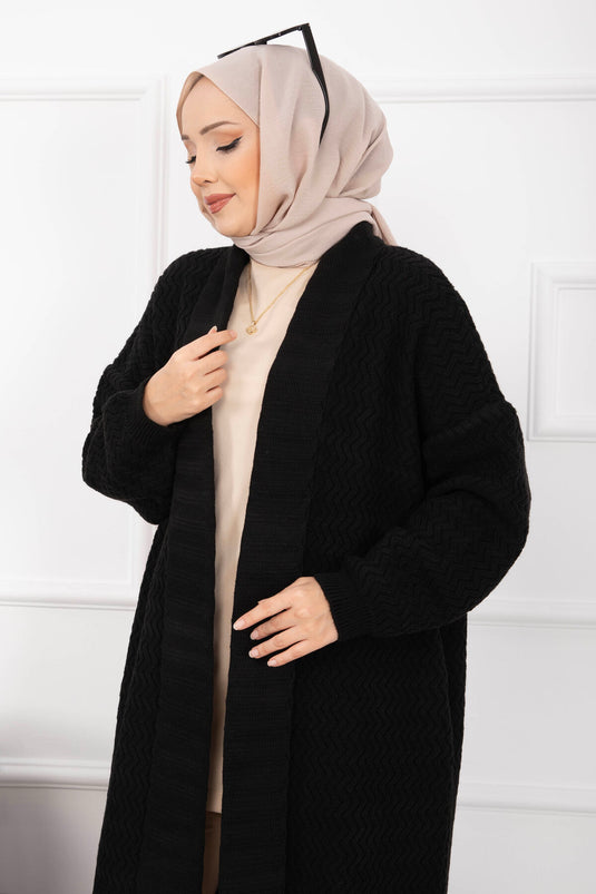 كارديجان مينا طويل محبوك بياقة شال أسود