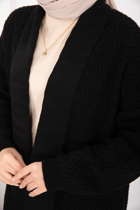 كارديجان مينا طويل محبوك بياقة شال أسود