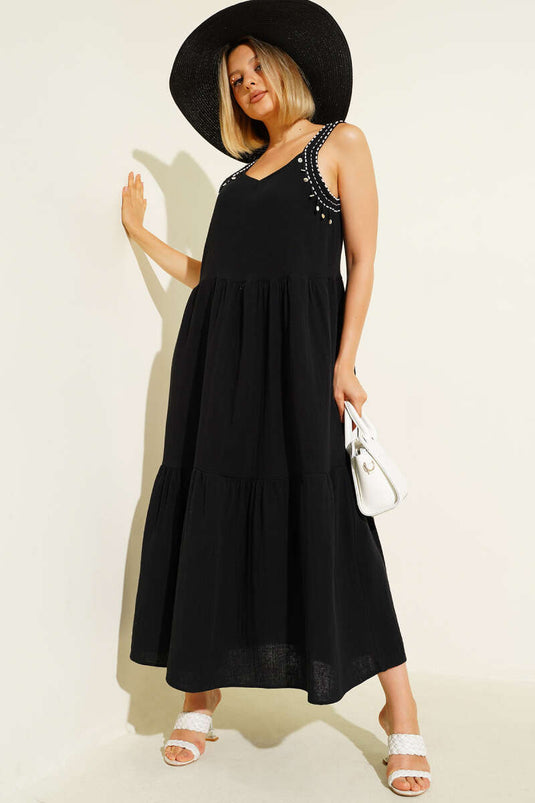 Mini Dress with Bead Details, Black