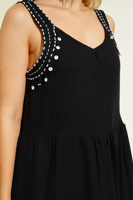 Mini Dress with Bead Details, Black