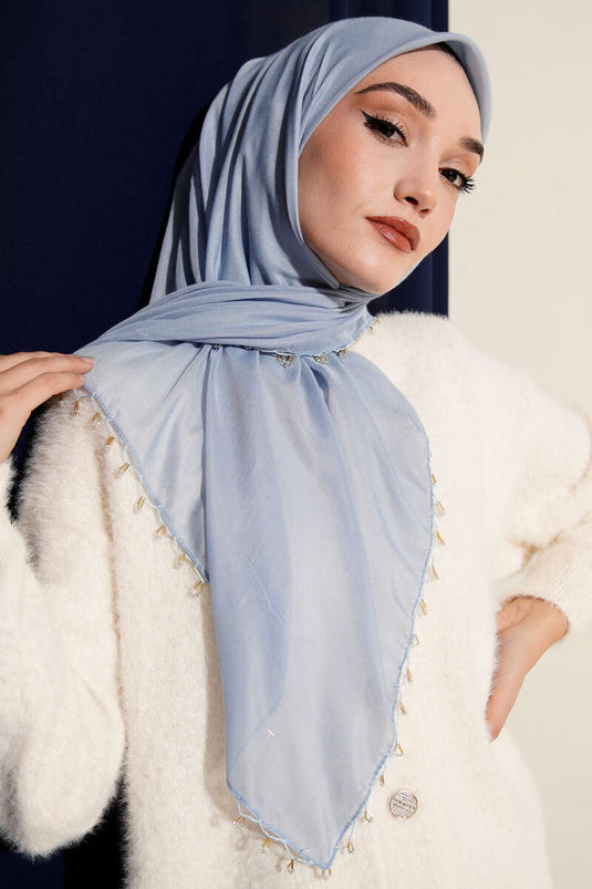 Mini Beaded Detail Scarf Baby Blue