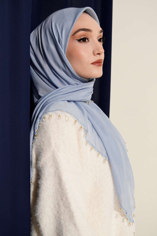 Mini-Schal mit Perlenverzierung, Babyblau