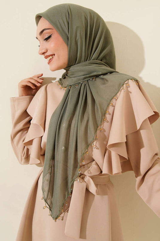 وشاح صغير مزين بالخرز، أخضر فاتح