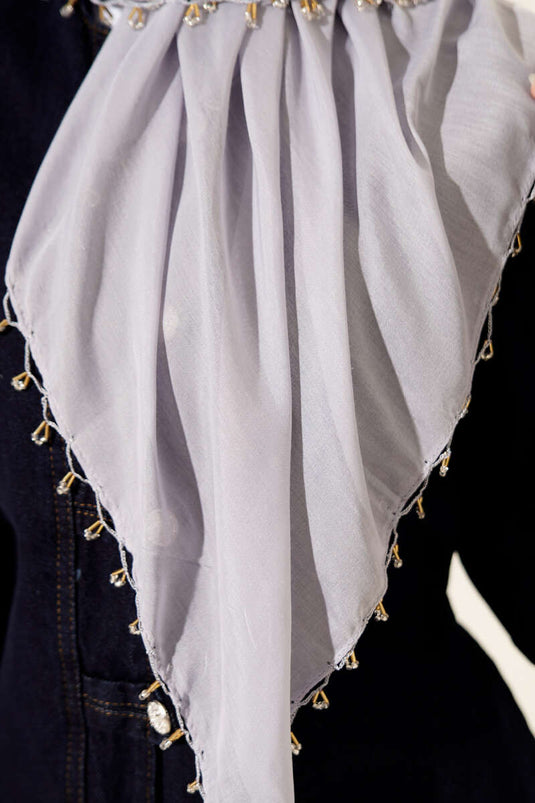 Mini Beaded Detail Scarf Grey