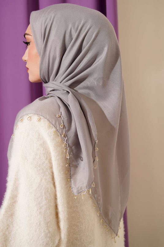 Mini-Schal mit Perlenverzierung, Schiefergrau