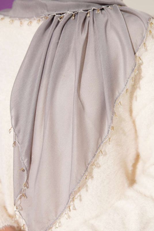 Mini Beaded Detail Scarf, Slate Grey