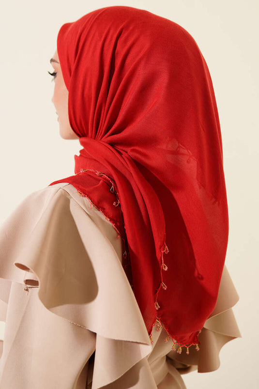 Mini-Schal mit Perlenverzierung, Rot