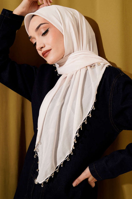 Mini Beaded Detail Scarf Cream