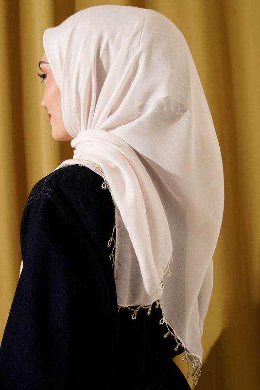 Mini-Schal mit Perlenverzierung, Creme