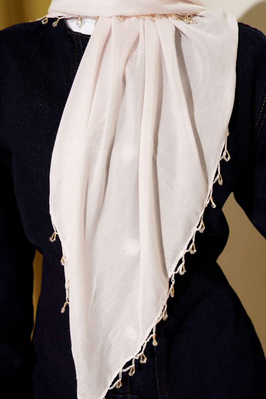 Mini Beaded Detail Scarf Cream