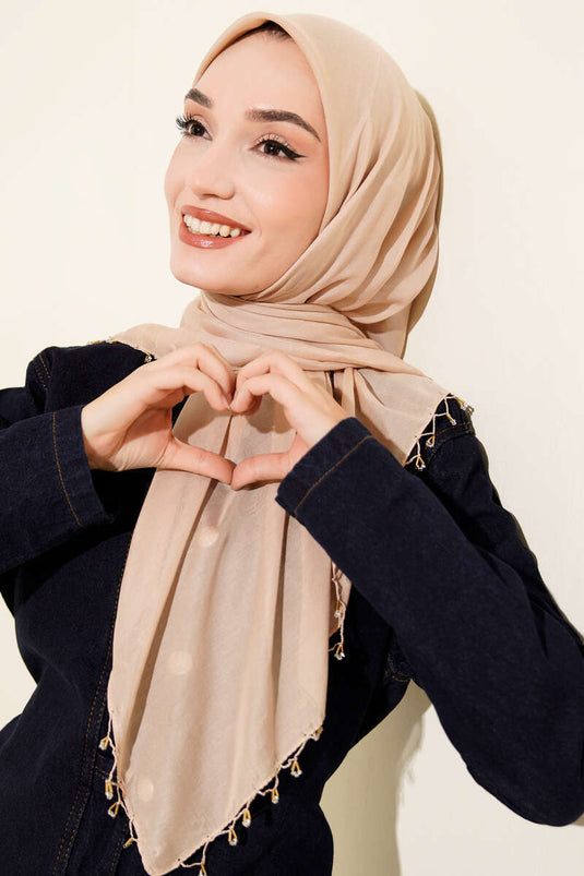 Mini Beaded Detail Scarf Latte