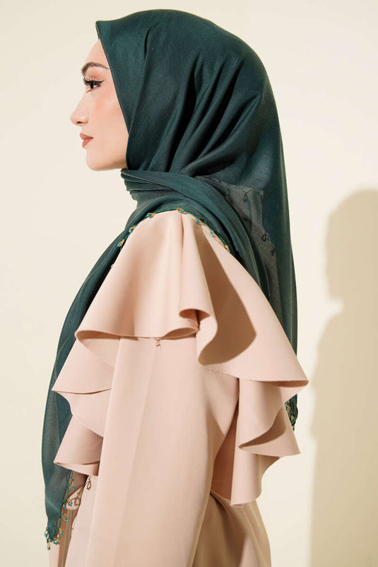 Mini-Schal mit Perlenverzierung, Smaragdgrün