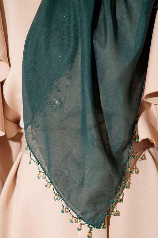 Mini Beaded Detail Scarf Emerald