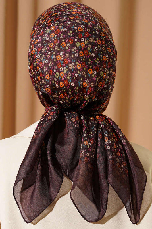 Écharpe À Motifs Floraux Mini En Brun Chaud