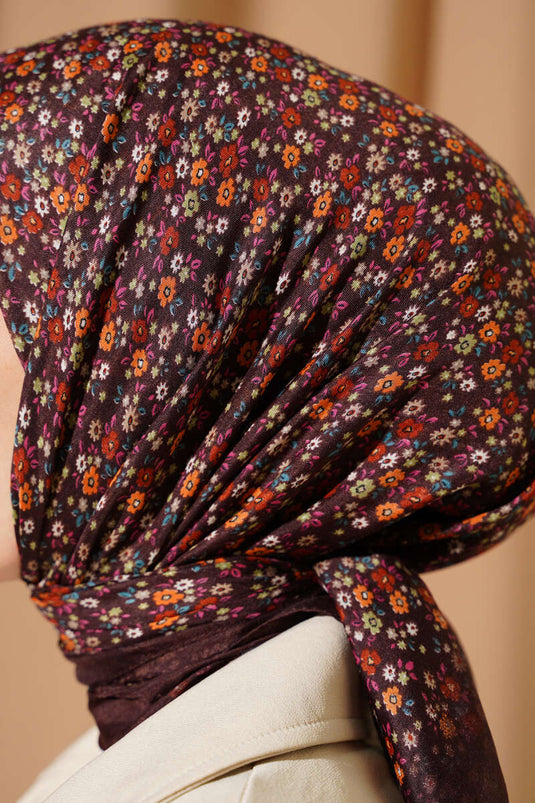 Écharpe À Motifs Floraux Mini En Brun Chaud