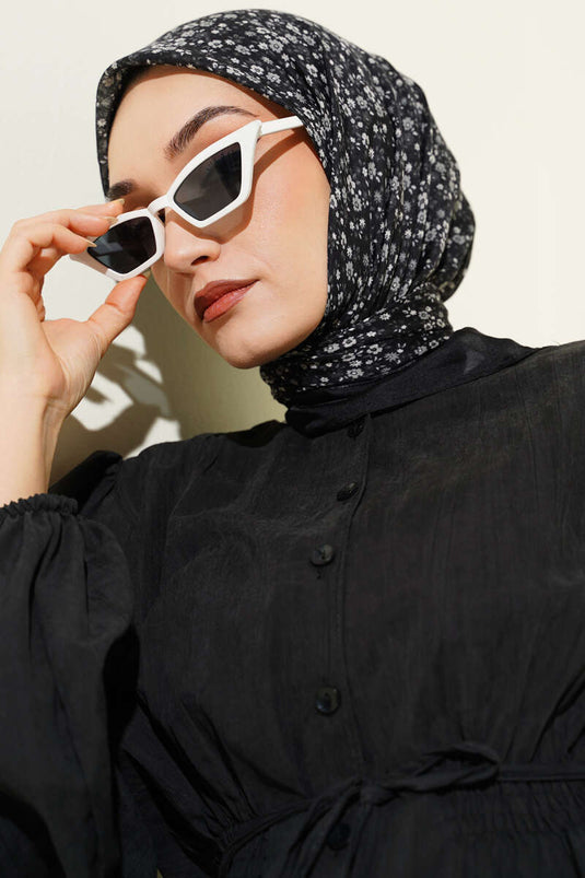 Mini Çiçek Detaylı Eşarp Antrasit