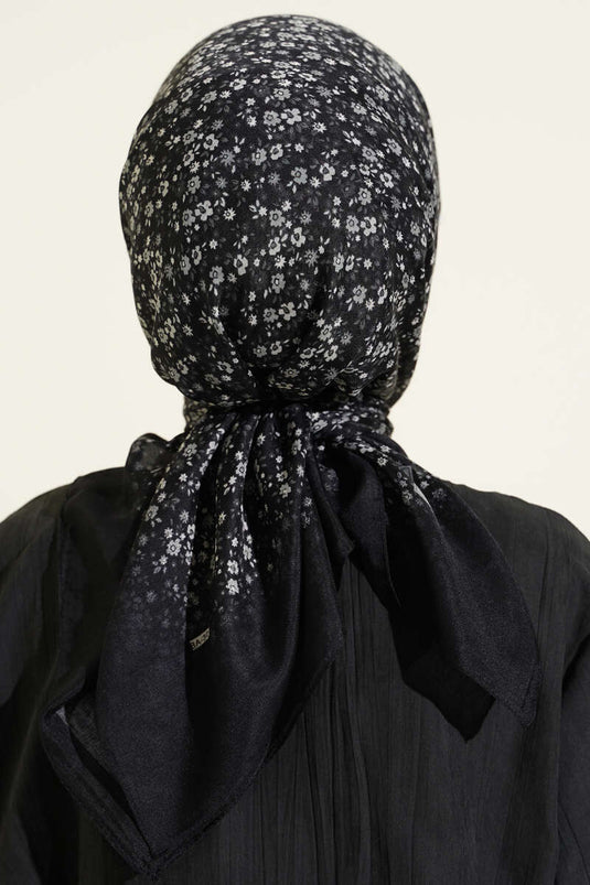 Mini Floral Patterned Scarf In Anthracite
