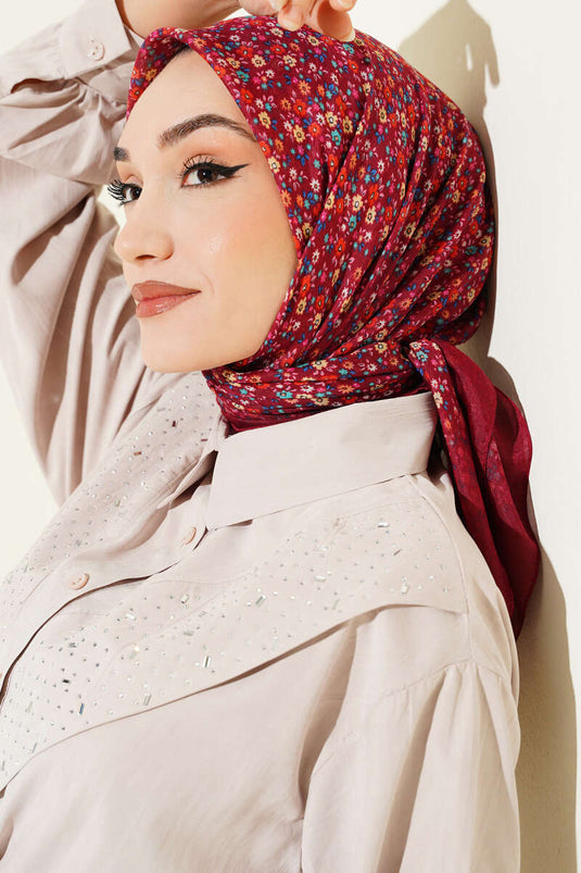 Mini Çiçek Detaylı Eşarp Bordo