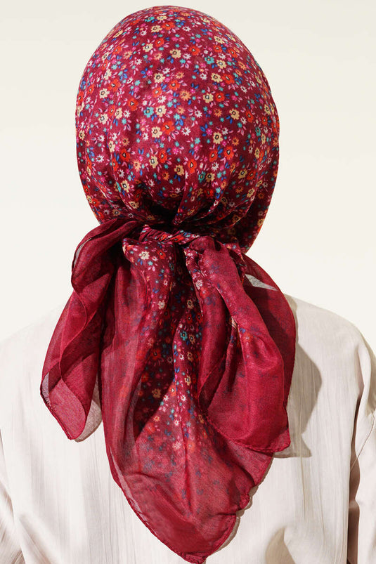 Mini Çiçek Detaylı Eşarp Bordo
