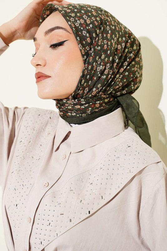 Mini Floral Patterned Scarf Khaki