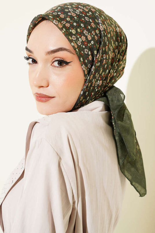 Mini Floral Patterned Scarf Khaki
