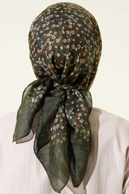 Mini Floral Patterned Scarf Khaki
