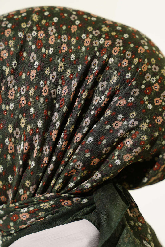 Mini Floral Patterned Scarf Khaki
