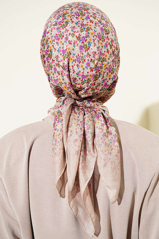 Pañuelo Mini Con Flores Arena Beige