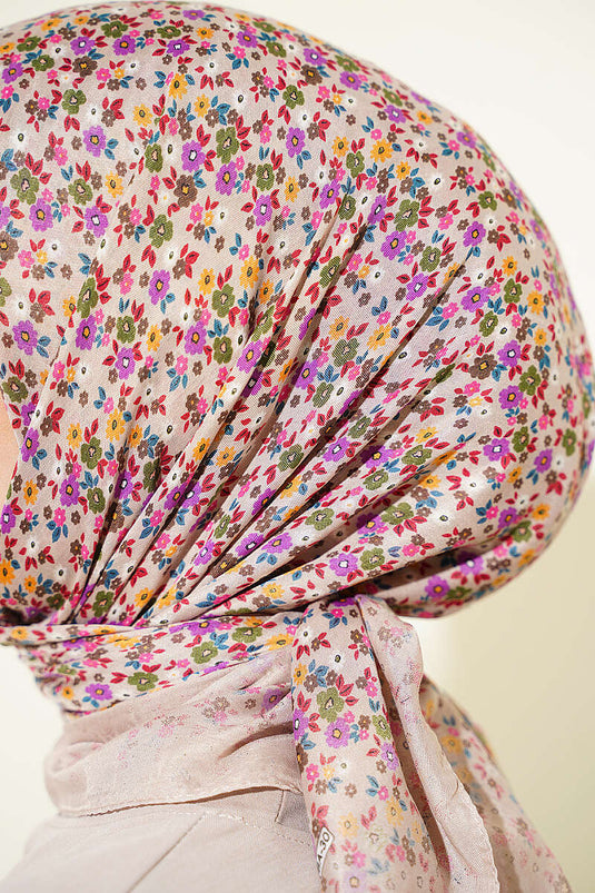Pañuelo Mini Con Flores Arena Beige
